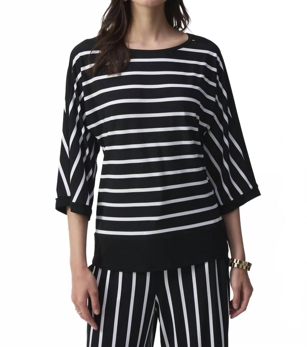 NEW JOSEPH RIBKOFF striped casual boat neck pullover top in black vanilla